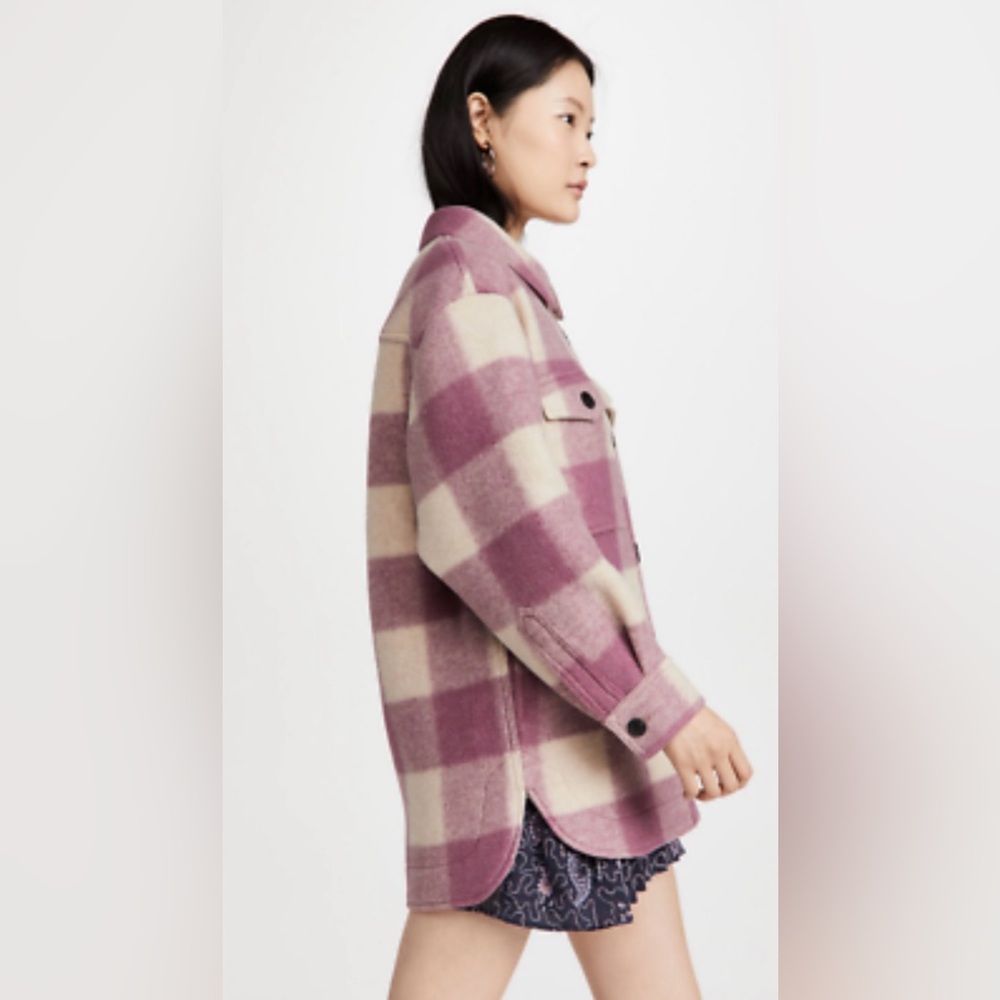 BCBGeneration Pink and Cream Checkered Shirt Jacket